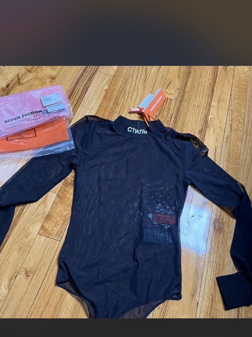 Heron Preston Black Sheer Long-Sleeve Bodysuit